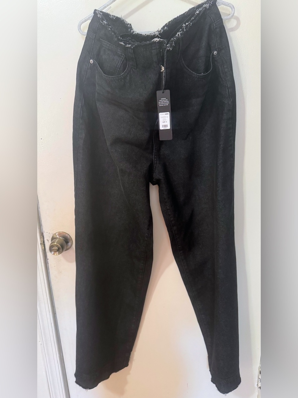Fashion Nova Black High-Rise Frayed Waist & Hem Jeans